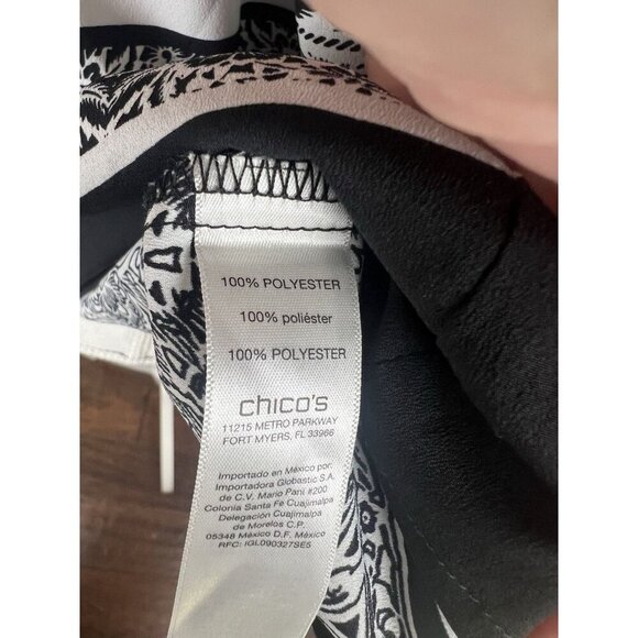 Chicos Sz 3 XL Bohemian Peasant Oversized Top Drawstring Ruffle Neck Black White - Picture 8 of 8